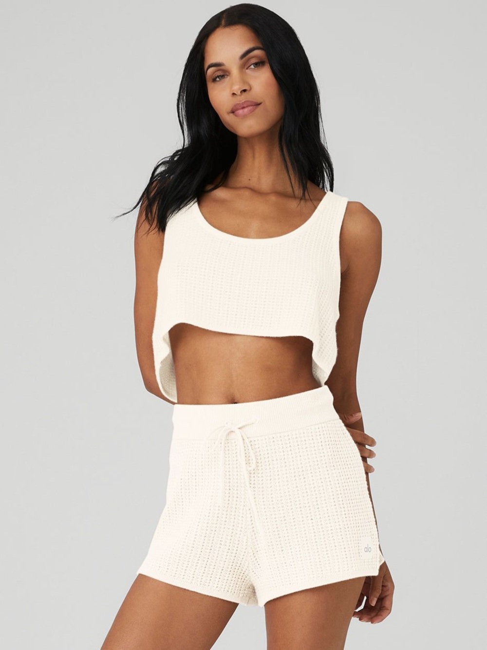 Alo Cashmere Plush Waffle Cropped Tank Ivory